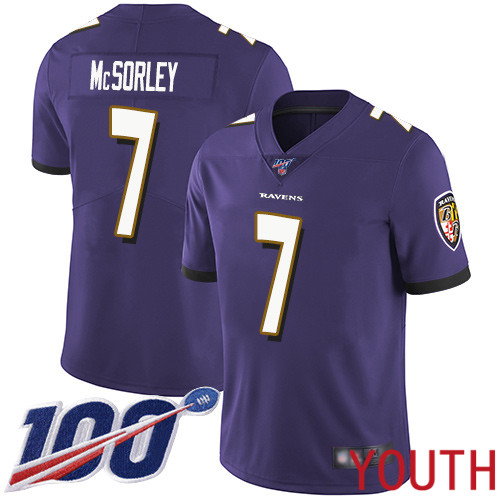 Baltimore Ravens Limited Purple Youth Trace McSorley Home Jersey NFL Football 7 100th Season Vapor Untouchable